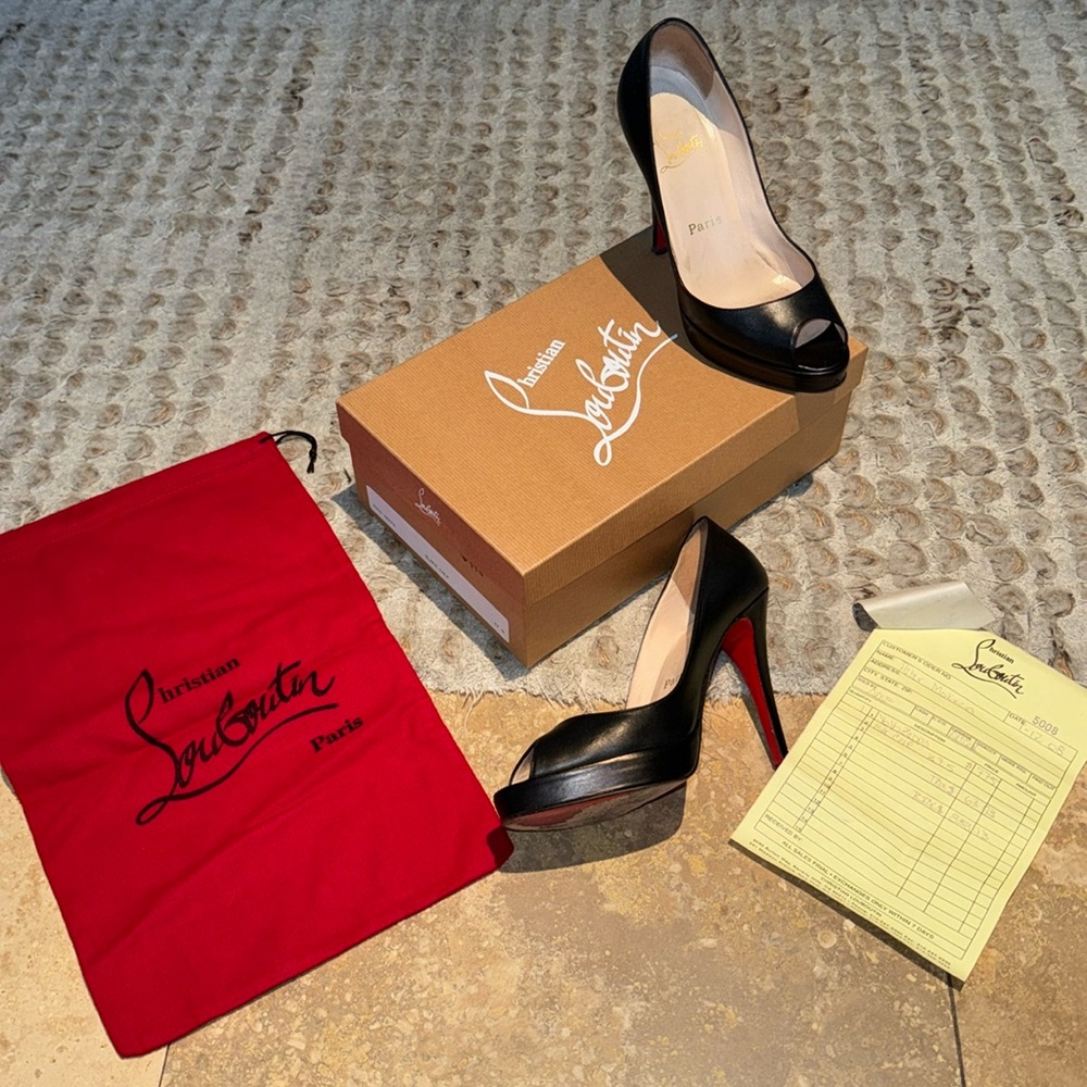 Christian Louboutin peep-toe Yoyo Zeppa Heels in black calf leather
